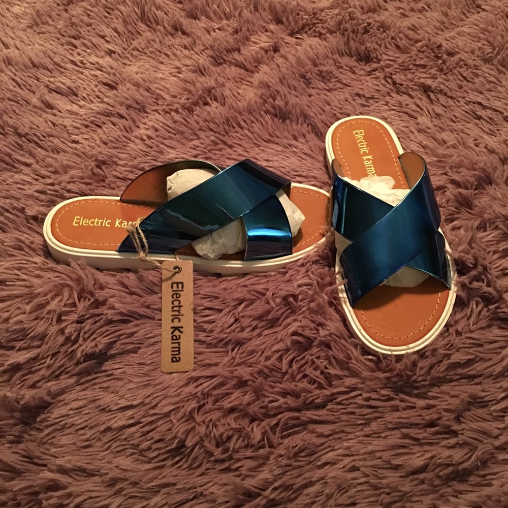 Metallic Blue Sandals